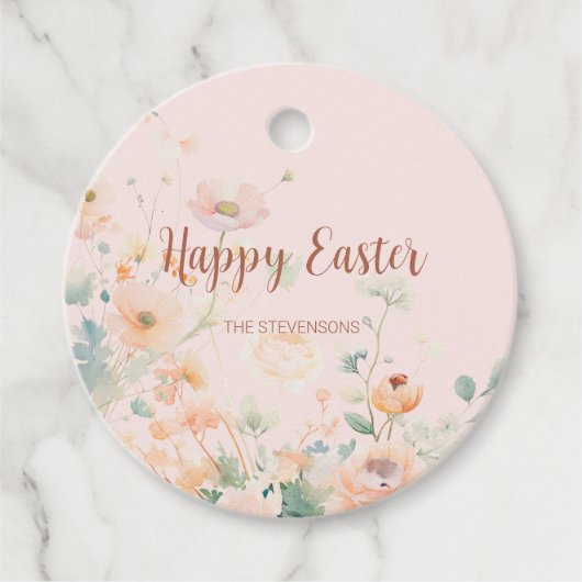 Roze Pastel Lente Bloemen Gelukkig Pasen Bedankjes Labels (Voorkant)