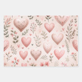 Roze Pastel Liefde Harten en Bloemen Waterverf Inpakpapier Vel (Voorkant 2)