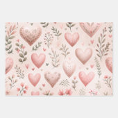 Roze Pastel Liefde Harten en Bloemen Waterverf Inpakpapier Vel (Voorkant)