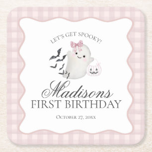Roze Pastel Little Boo Geest Verjaardagsfeest Bar Kartonnen Onderzetters