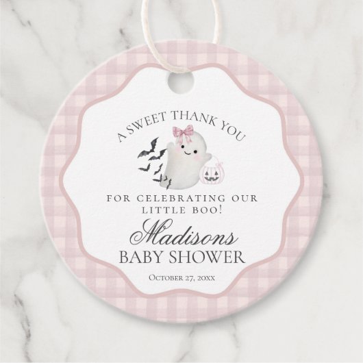 Roze Pastel Little Boo Ghost Baby shower Circle Bedankjes Labels (Voorkant)