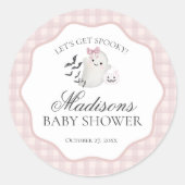 Roze Pastel Little Boo Ghost Baby shower Seal Ronde Sticker (Voorkant)