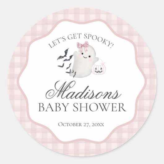 Roze Pastel Little Boo Ghost Baby shower Seal Ronde Sticker (Voorkant)