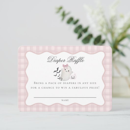 Roze Pastel Little Boo Ghost Diaper Raffle Insert Informatiekaartje (Staand voorkant)
