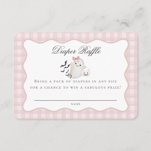Roze Pastel Little Boo Ghost Diaper Raffle Insert Informatiekaartje (Voorkant)