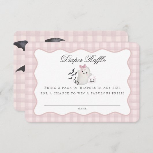 Roze Pastel Little Boo Ghost Diaper Raffle Insert Informatiekaartje (Voorkant / Achterkant)