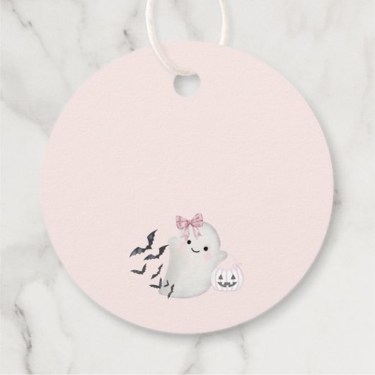 Roze Pastel Little Boo Ghost Verjaardag Party Circ Bedankjes Labels (Achterkant)