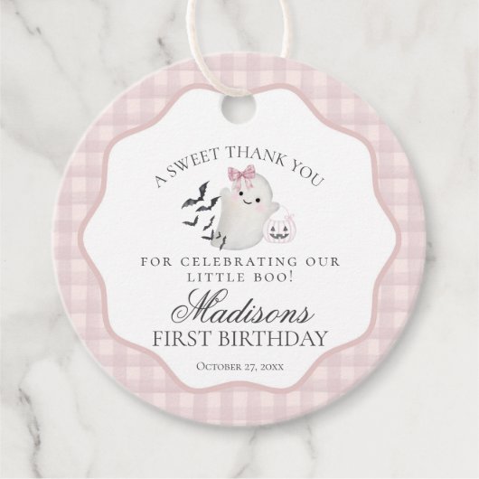 Roze Pastel Little Boo Ghost Verjaardag Party Circ Bedankjes Labels (Voorkant)
