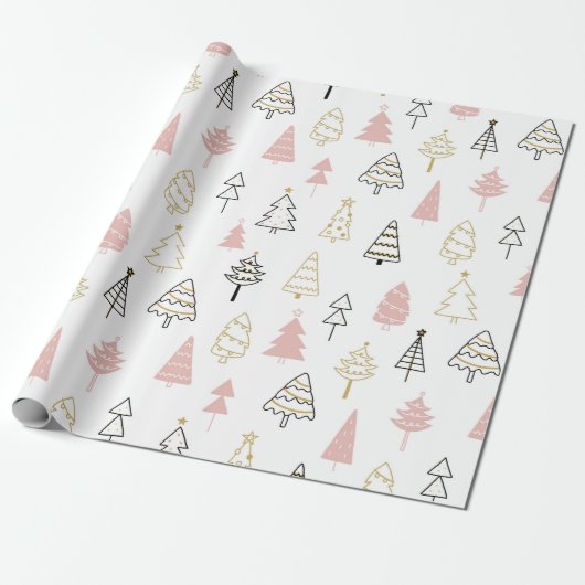 Roze pastel - modern kerstpapier met boomstructuur cadeaupapier (Uitgerold)