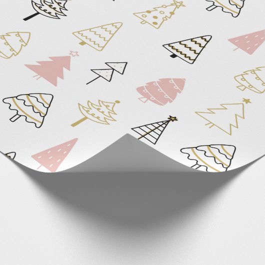 Roze pastel - modern kerstpapier met boomstructuur cadeaupapier (Hoek)