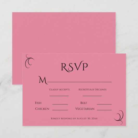 Roze pastel moderne bruiloft RSVP kaartje (Voorkant / Achterkant)