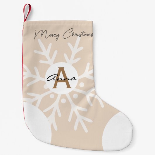 Roze pastel monogegrammeerd stijlvol script modern kleine kerstsok (Voorkant)