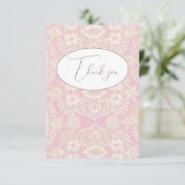 Roze Pastel Nep Kant Platte Bedankkaart (Staand voorkant)