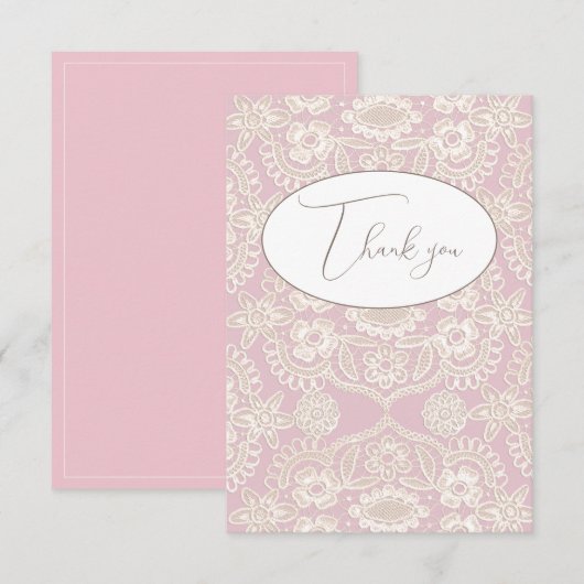 Roze Pastel Nep Kant Platte Bedankkaart (Voorkant / Achterkant)