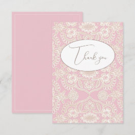 Roze Pastel Nep Kant Platte Bedankkaart