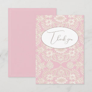 Roze Pastel Nep Kant Platte Bedankkaart