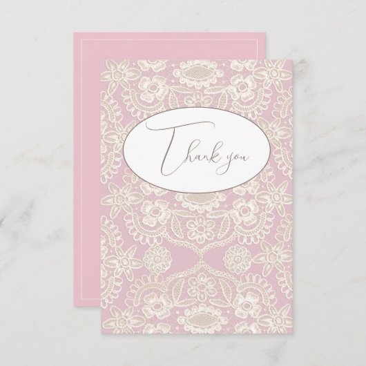 Roze Pastel Nep Kant Vlak Bedankkaart (Voorkant / Achterkant)