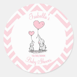 Roze Pastel Olifant Baby shower Ronde Sticker