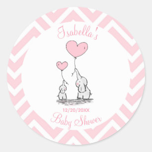 Roze Pastel Olifant Baby shower Ronde Sticker