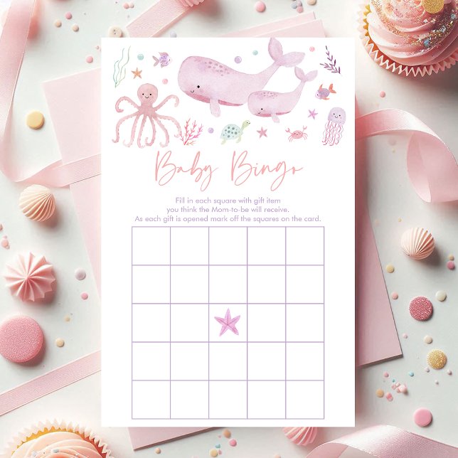 Roze pastel onder het Zee Baby shower Bingo spel (Creator heeft geüpload)