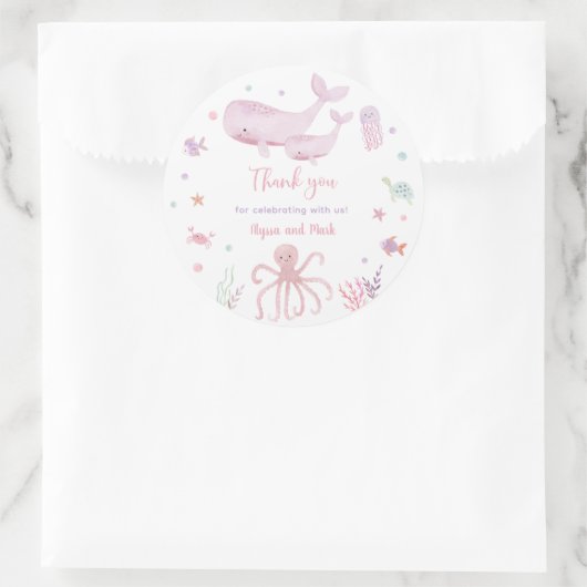 Roze pastel onder het Zee Baby shower Dank u Ronde Sticker (Tas)
