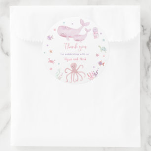 Roze pastel onder het Zee Baby shower Dank u Ronde Sticker