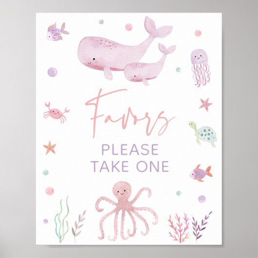 Roze pastel onder het Zee Baby shower gunstteken Poster (Voorkant)
