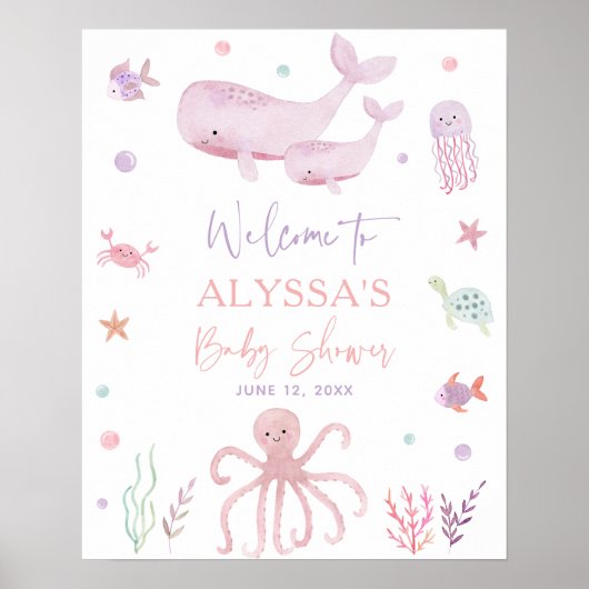 Roze pastel onder het Zee Baby shower Welkom Poster (Voorkant)