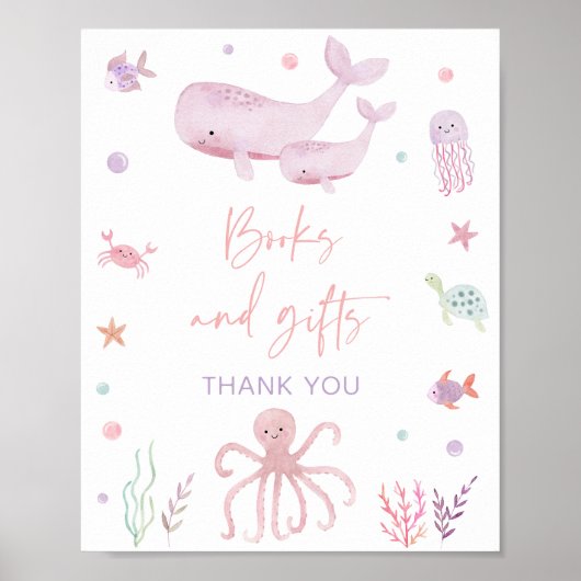 Roze pastel onder het Zee Boeken en geschenken tek Poster (Voorkant)