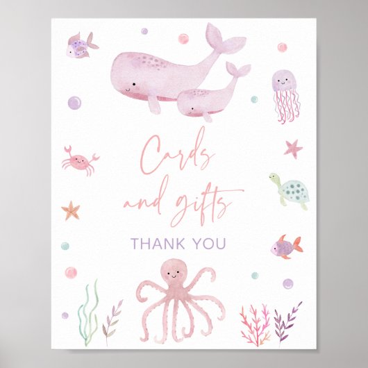 Roze pastel onder het Zee Kaarten en geschenken te Poster (Voorkant)