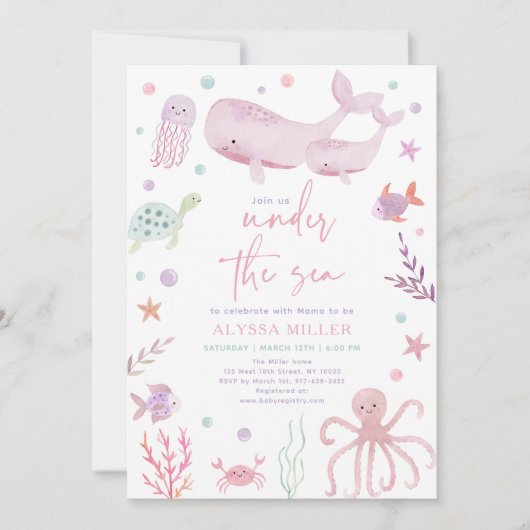 Roze pastel onder het Zee meisje Baby shower Kaart (Voorkant)