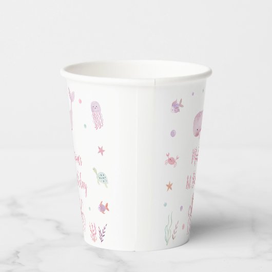 Roze Pastel Onder het Zee Verjaardag Papieren Bekers (Rechts)