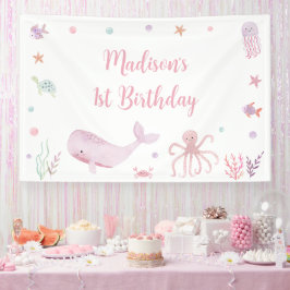 Roze Pastel Onder het Zee Verjaardag Spandoek