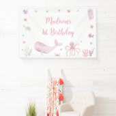 Roze Pastel Onder het Zee Verjaardag Spandoek (Insitu)