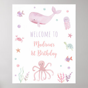 Roze Pastel Onder het Zee Verjaardag Welkom Poster