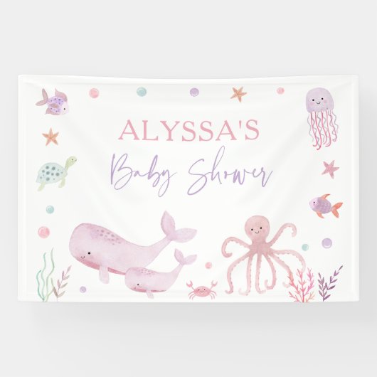 Roze Pastel Onder het Zeeen Baby shower Spandoek (Horizontaal)