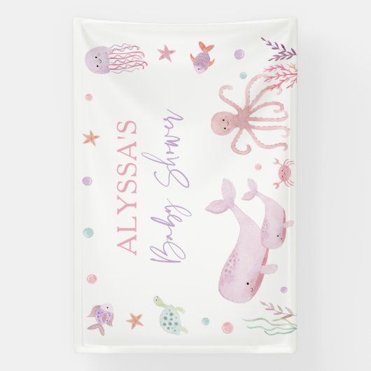 Roze Pastel Onder het Zeeen Baby shower Spandoek (Verticaal)