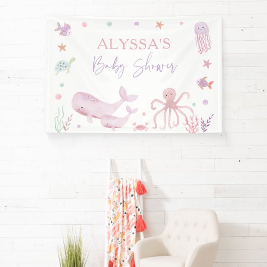 Roze Pastel Onder het Zeeen Baby shower Spandoek (Insitu)