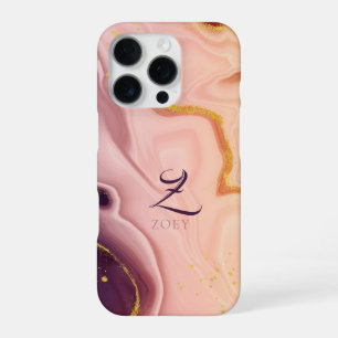 Roze Pastel Paarse Glitter Waterverf Aanpasbaar iPhone 16 Pro Hoesje