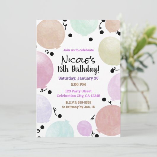 Roze Pastel Party Ballonnen Verjaardagsviering Kaart (Staand voorkant)