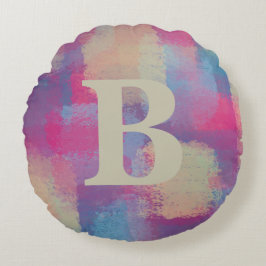 Roze Pastel Patchwork Initiaal Ronde kussen