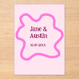 Roze pastel retro bruiloft grens lijst naam datum acryl uitnodigingen