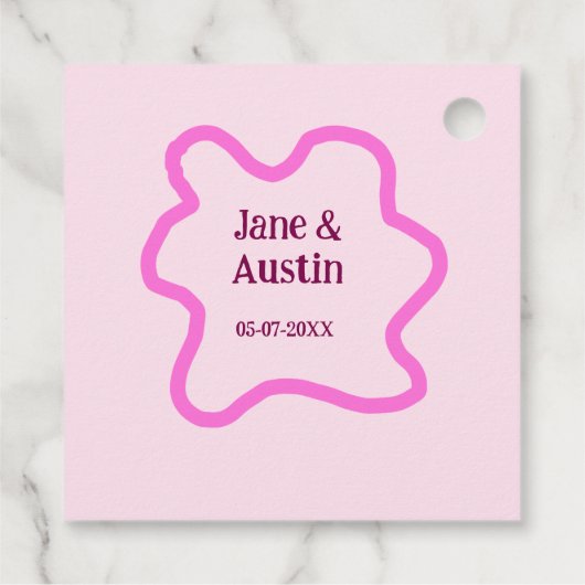 Roze pastel retro bruiloft grens lijst naam datum bedankjes labels (Achterkant)