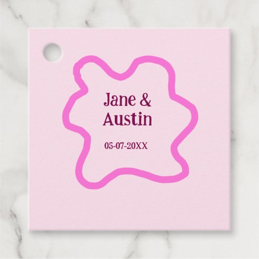 Roze pastel retro bruiloft grens lijst naam datum bedankjes labels (Voorkant)