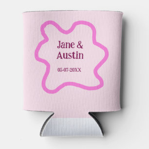 Roze pastel retro bruiloft grens lijst naam datum blikjeskoeler
