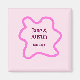 Roze pastel retro bruiloft grens lijst naam datum magneet