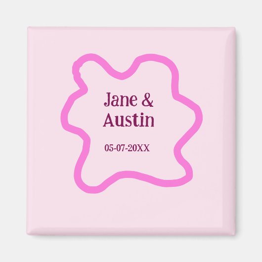 Roze pastel retro bruiloft grens lijst naam datum magneet (Voorkant)