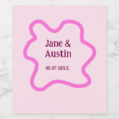 Roze pastel retro bruiloft grens lijst naam datum wijn etiket (Enkel label)