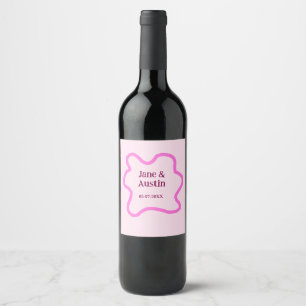 Roze pastel retro bruiloft grens lijst naam datum wijn etiket