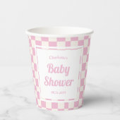 Roze Pastel Retro Check Patroon Meisje Baby shower Papieren Bekers (Voorkant)